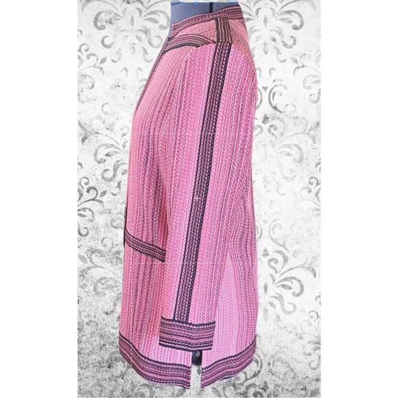 Ming Wang Womens M Open Front Knit Jacket Pink Black Trim Textured Blazer - Picture 6 of 10